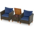 thumbnail image 2 of Costway 3 PCS Outdoor Patio Rattan Bistro Furniture Set Wooden Table Top Cushioned Sofa Navy, 2 of 10