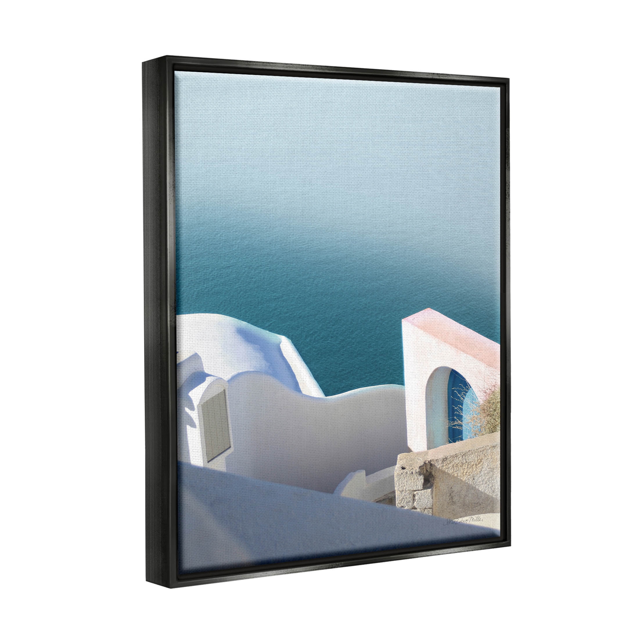 Stupell Industries Picturesque Santorini Coastal Building Photograph Jet Black Floating Framed Canvas Print Wall Art, Design by Sara Zieve Miller