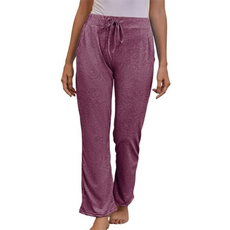

MAWCLOS Womens Lounge Pants with Pockets Drawstring Bootcut Wide Leg Yoga Pants Loose Fit Pajamas Pants Open Bottom Casual Pants