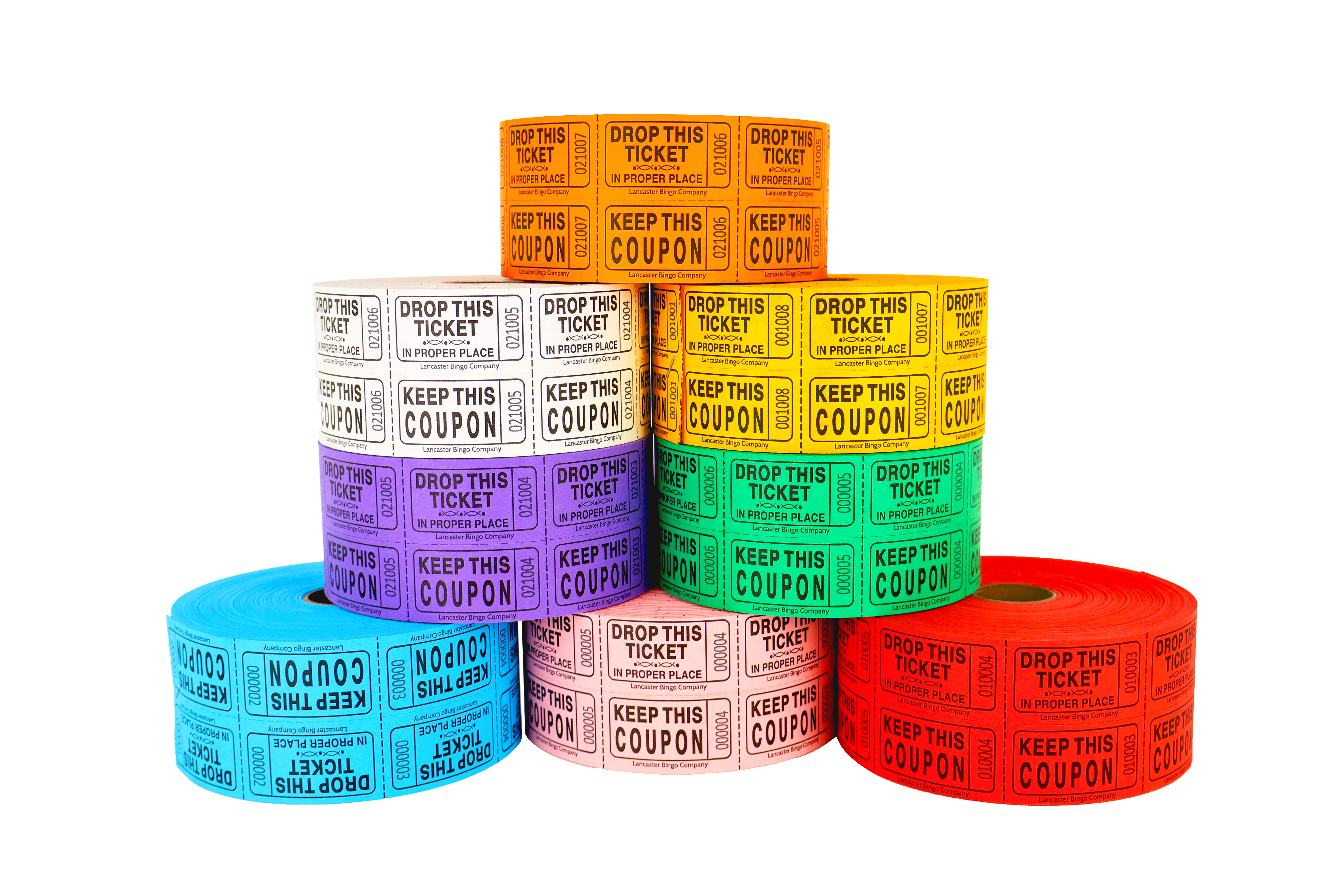 Double Row Roll Ticket 1,000 Consecutively Numbered, Perforated Keep This Coupon Ticket Roll 4 Pack Assorted Colors