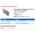 thumbnail image 2 of Cabin Air Filter - Compatible with 2018 - 2019 Audi A5 Sportback, 2 of 2