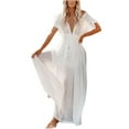 thumbnail image 2 of Babysbule Skirt for Women Plus Size Women's Summer Beach Blouse Button Drawstring Long Skirt Sun Protection Shirt, 2 of 9