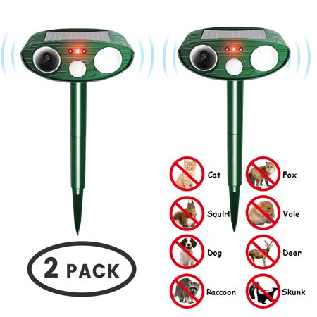 Cat Dog Ultrasonic Pest Repellent, Outdoor Waterproof Solar Powered Animal Repeller Animal Control Deterrent with Flashing Light for Cats, Dogs, Moles, Rats