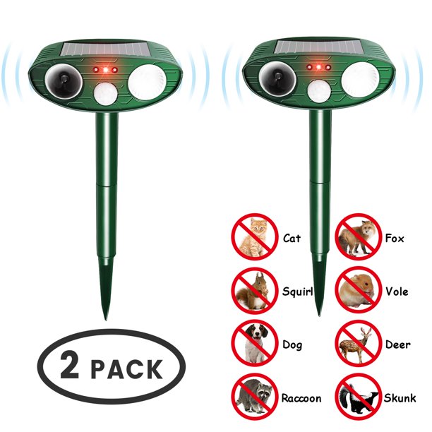 2Pack Solar Ultrasonic Pest Repeller, Garden Patio Solar Battery