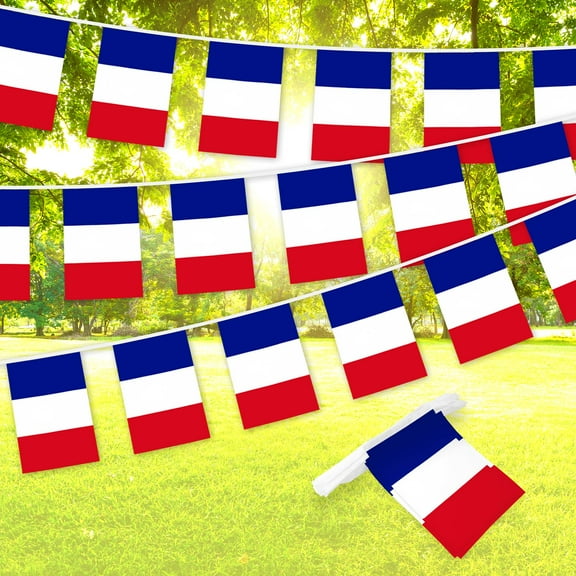 G128 France French Bunting Banner | Flag 8.2 x 5.5 Inch, Full String 33 Feet | Printed 150D Polyester, Decorations For Bar, School, Festival Events Celebration