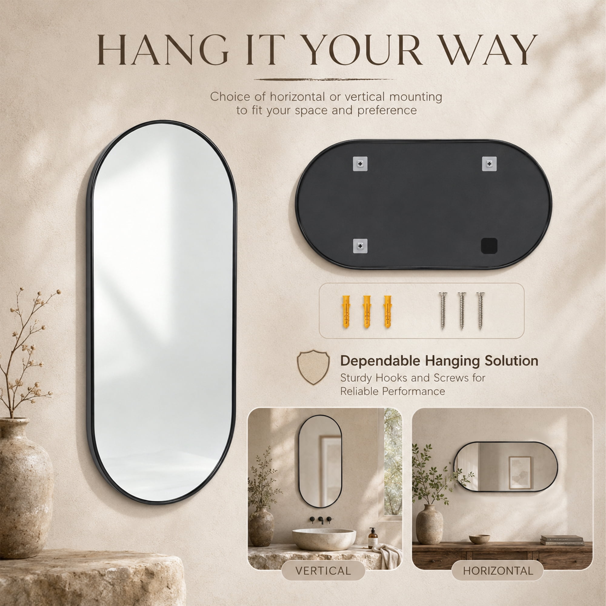 PVC Frame Mirror, Black 18x40in