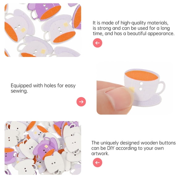 Rhewides 100pcs 1 Inch Wood Sewing Buttons 2 Holes Wooden Buttons Coffee Cup Shape Buttons Decorative DIY Craft Clothes Accessories for Sewing