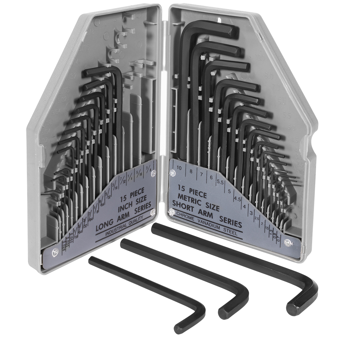 30PC Hex Key Set SAE Short Arm Metric Wrenches Long
