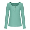 thumbnail image 2 of ICHUANYI Women's Tops Trendy Long Sleeve Henley T Shirts Solid Crew Neck Ribbed Knit Basic Shirts Button Slim Fit Tees, 2 of 7