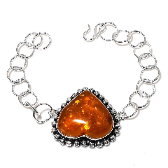 Natural Baltic Amber Gemstone Handmade 925 Sterling Silver Bracelet 7-8"