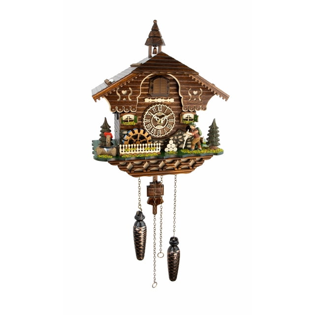 Horloge Coucou à Quartz Maison de la Forêt Noire avec Randonneur Mobile et Roue de Moulin, avec Musique par ISDD