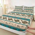 thumbnail image 4 of Homewish Western Hippie Aztec Twin Sheet Sets for Adult, Cowboy Cowgirl Twin Fitted Sheet, Wheat Teal Triangle Abstract Flat Sheet, Breathable Home Decor, 3pcs, 4 of 8