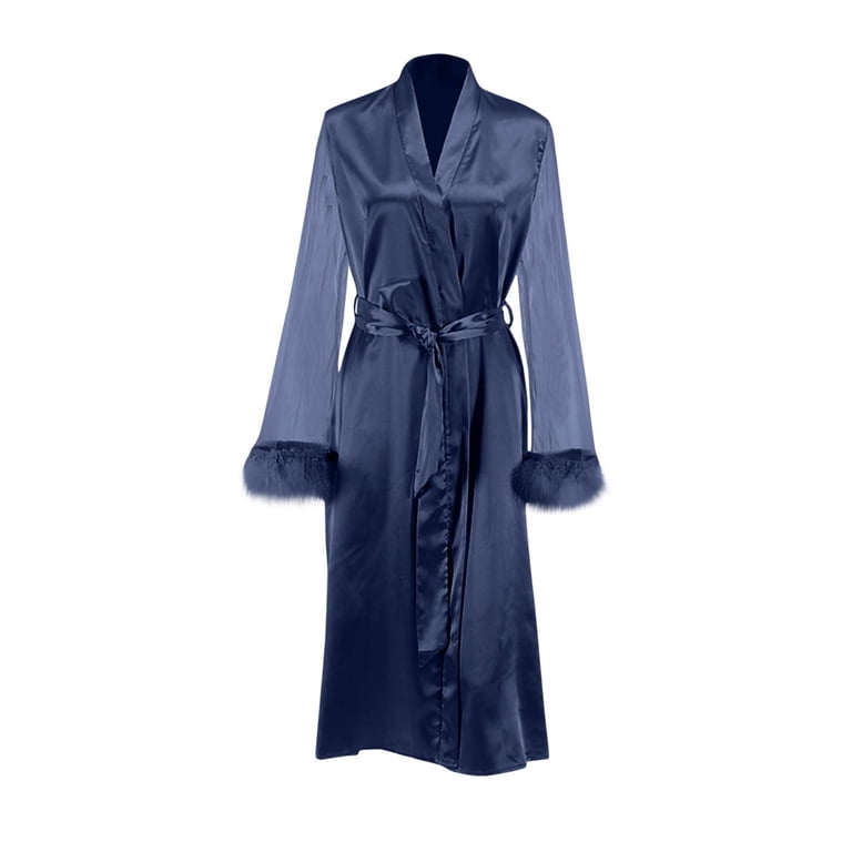blue satin dressing gown Long bleu ciel silk dressing gown Betty
