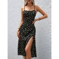 thumbnail image 5 of Women'S Floral Summer Dress Spaghetti Strap Midi Dress Backless Split Dress Vacation Beach Boho Dress Black M, 5 of 9