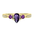thumbnail image 2 of Dazzlingrock Collection 7X5MM Pear Amethyst & Round White Diamond 3 Stone Teardrop Engagement Ring for Women (0.10 ctw, Color I-J, Clarity I1-I2) in 14K Yellow Gold, Size 9.5, 2 of 4