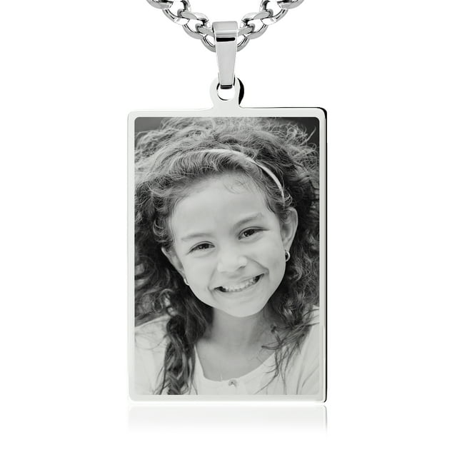 Photos W-SRST Gravées - Pendentif Rectangulaire Personnalisé en Acier Inoxydable - Gravure Latérale Libre - Chaîne de 18 Pouces Incluse