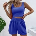 thumbnail image 2 of WAYUTE Shorts Sets Women 2 Piece Outfits Sleeveless Matching Clothing Solid Color Crop Top and High Waisted Shorts Sports Summer Outfit, 2 of 7