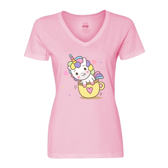 Inktastic Teacup Unicorn Women's V-Neck T-Shirt