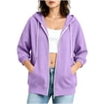 thumbnail image 3 of Zynoxe Women's Casual 3/4 Sleeve Jacket Drawstring Elastic Cuffs Zip Up Hoodie for Women Versatile Solid Color Fashion Clothing Lightweight Breathable Loose-Fit Outerwear With Pockets 2XL, 3 of 6