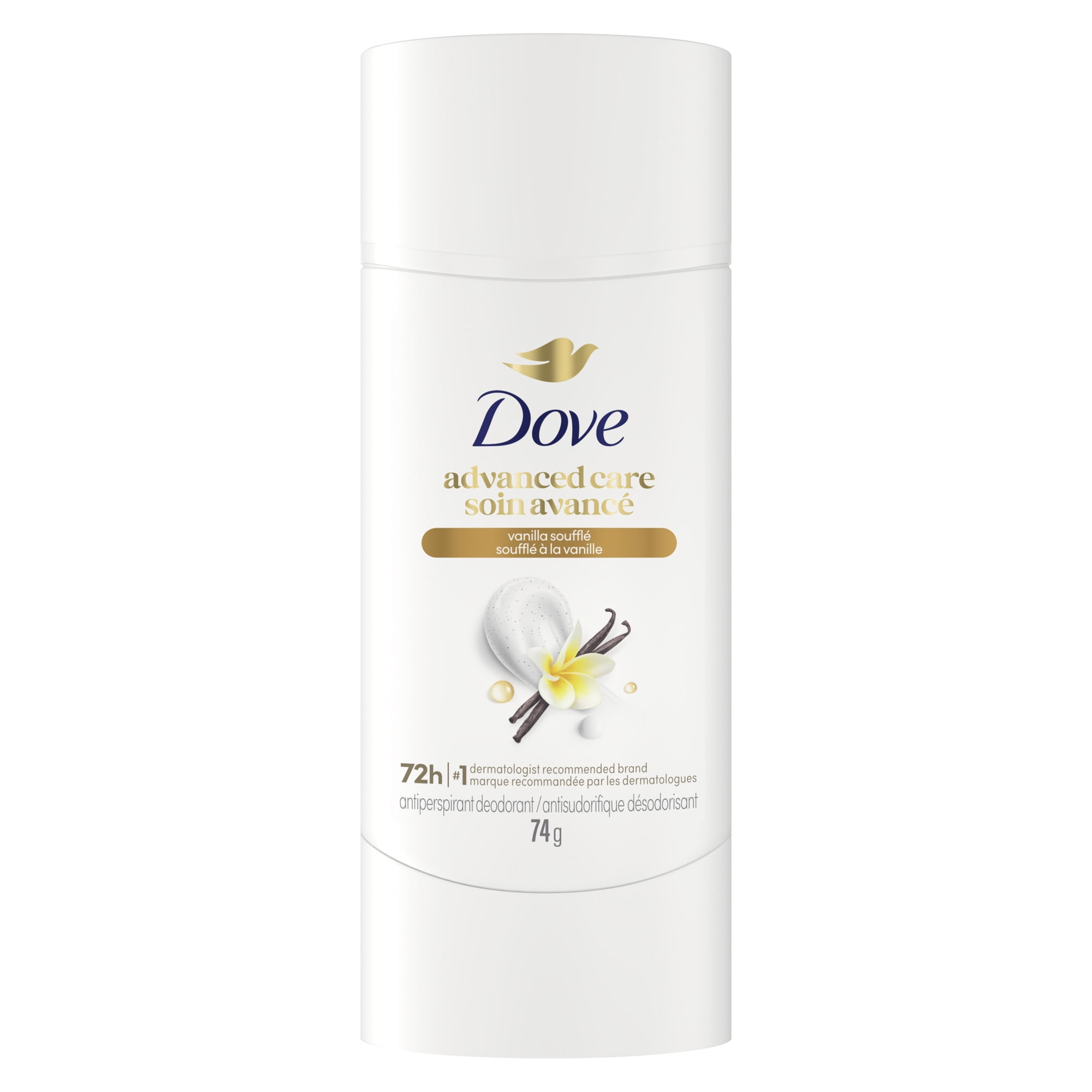 Dove Soin Avancé Désodorisant Antisudorifique en Bâton Soufflé à la Vanille, 74 g