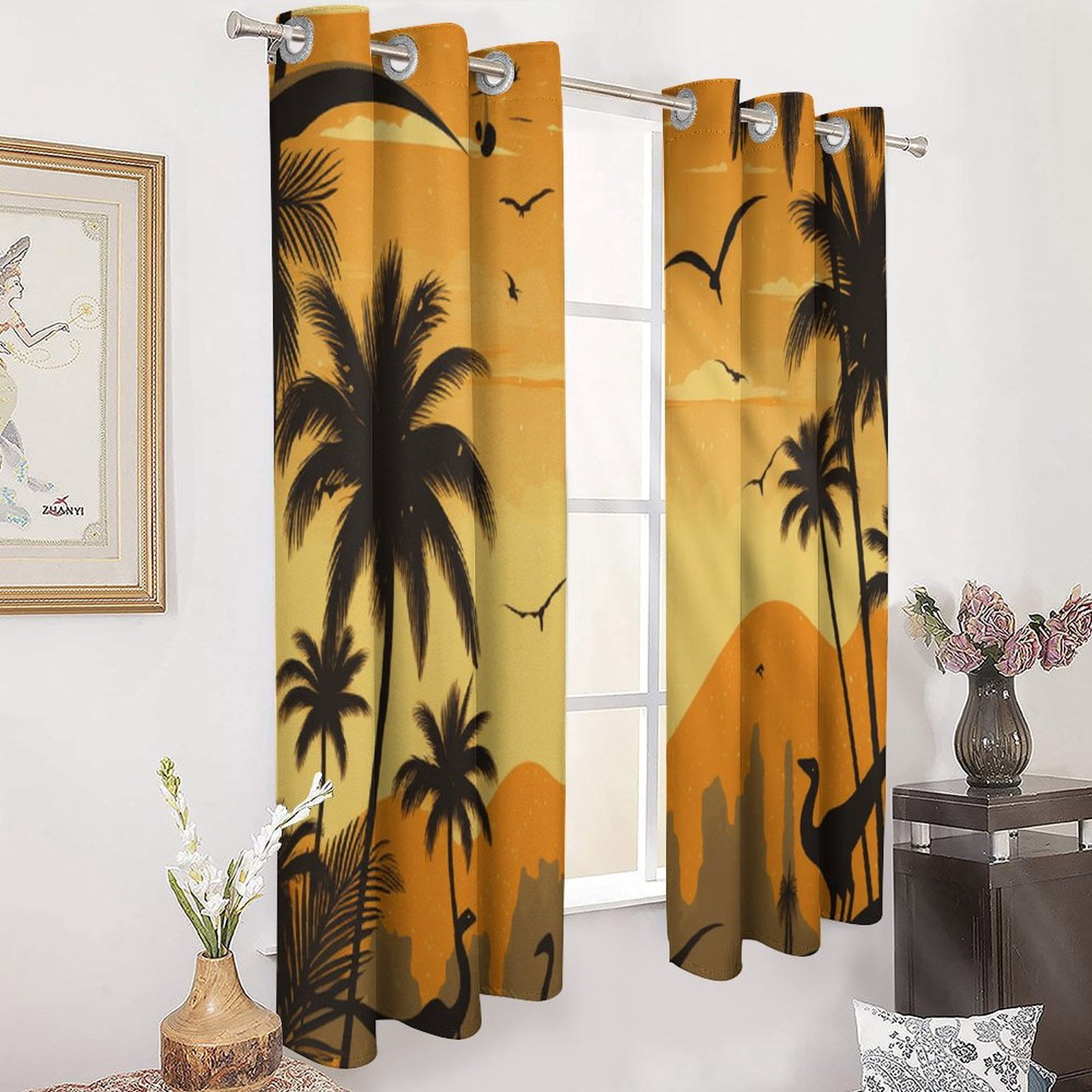 Blackout Curtains for Bedroom Dinosaur Full Room Darkening Grommet Curtains for Living Room,Thermal Insulated Ombre Drapes