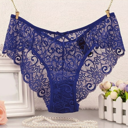 UAYOTSE Women Floral Lace Panties Sexy Hipster Underwear V-Shape Waistband Tangas L Dark Blue
