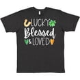 thumbnail image 3 of Inktastic Lucky Blessed and Loved Horseshoe Clover Hearts T-Shirt, 3 of 5