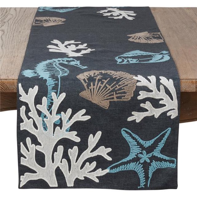 Saro Lifestyle 819.NB1690B Chemin de Table Design Mer 90 Po, Bleu Marine