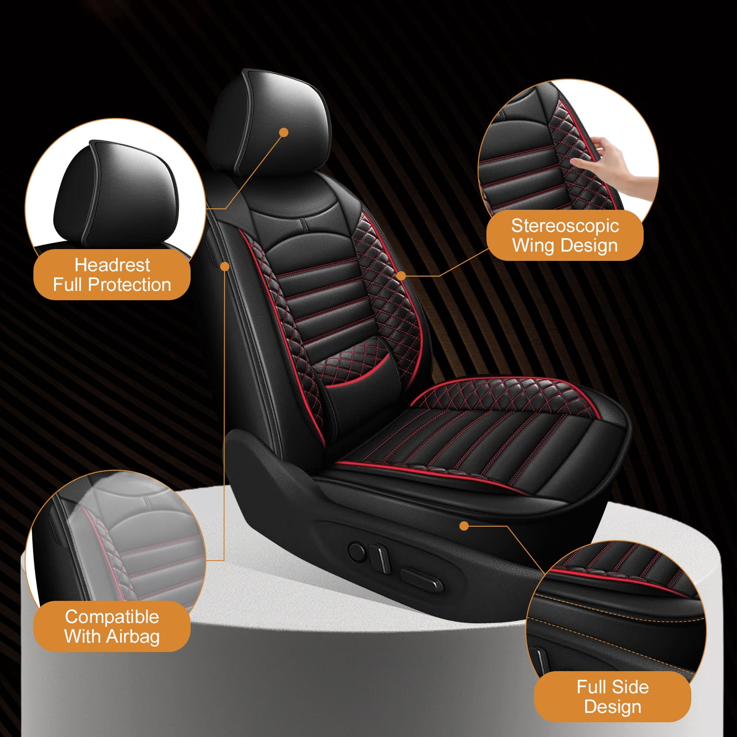 Car Seat Covers for Buick Enclave 2017-2025 Waterproof Car Seat Covers Cushion Protector with Lumbar Support Red,Front Set(2 Seats)