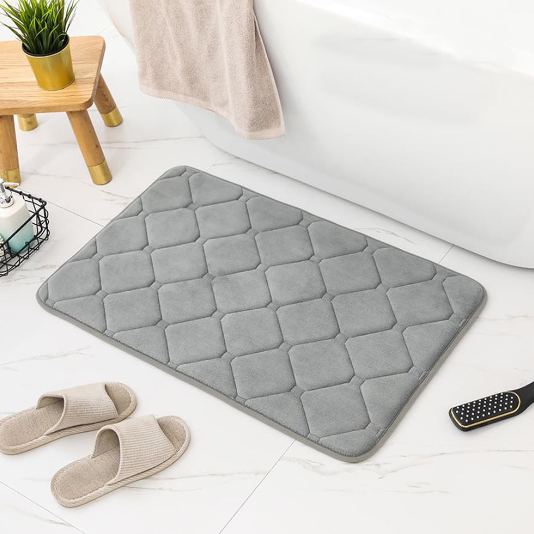 FUDAKUNA Memory Foam Bath Rug Absorbent Anti-Slip 18"x30" Gray Geometric Pattern Bathroom Mats Washable