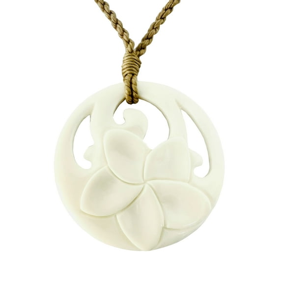 Hawaiian Jewelry Buffalo Bone Plumeria Flower Pendant Necklace Choker from Hawaii