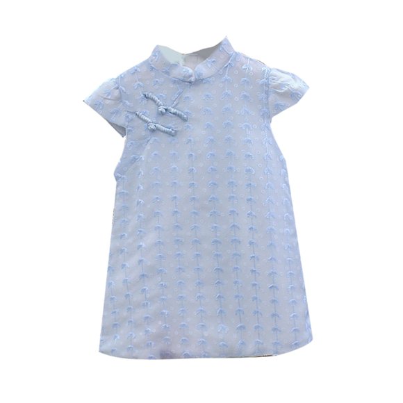 FhsagQ Dresses Christmas Dresses for Girls 14-16 Years Old Girls New Short Sleeve Solid Color Fashion Retro Cheongsam Dress Baby Girls' Christmas Dresses 0-3 Months Blue 3-4 Years