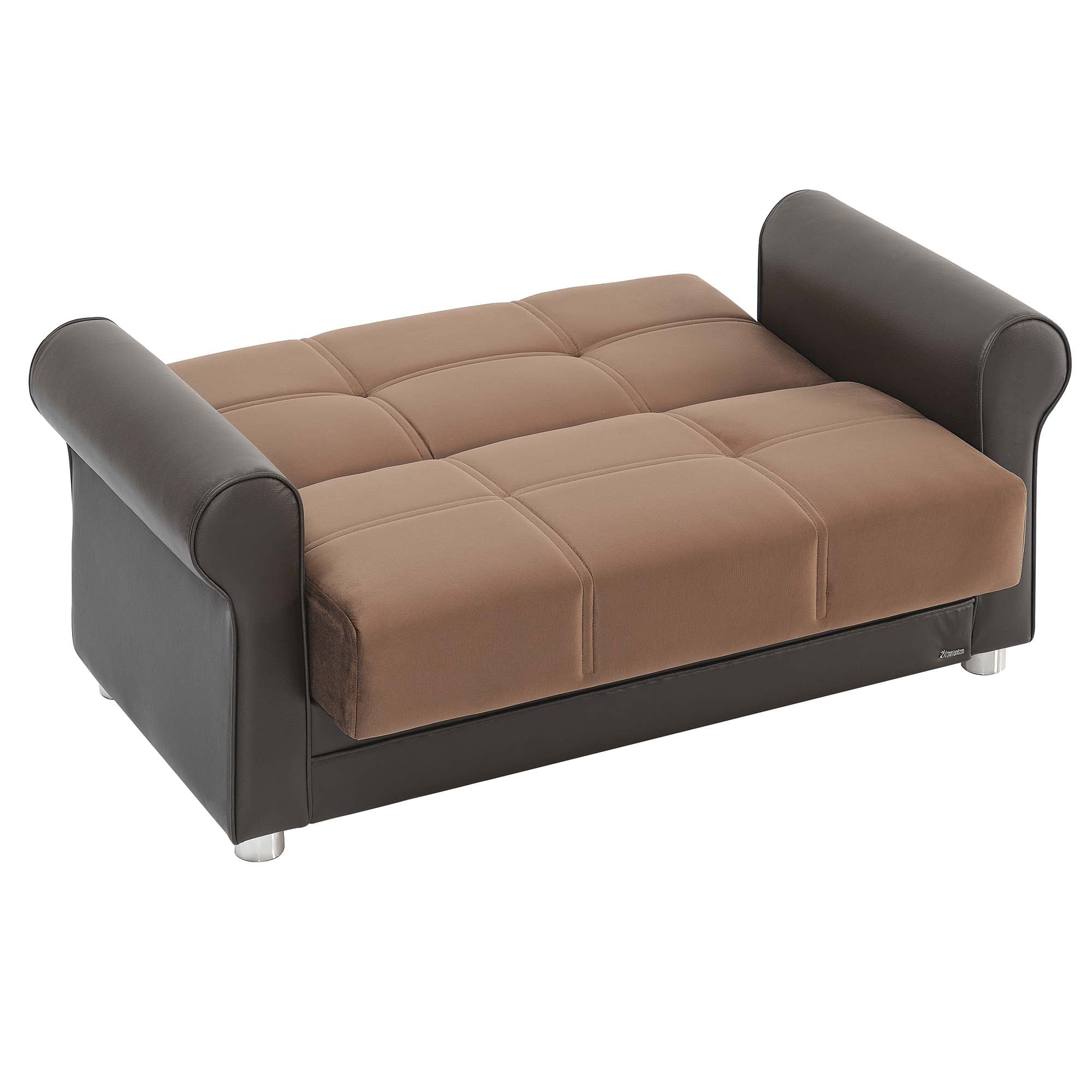 Ottomanson Convertible Sleeper Loveseat with Hidden Storage, Firm Seating, Brown