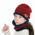 thumbnail image 2 of Generic Children's Lightweight Hats Contrast Colors Knitted Warm Winter Hats for Kid Hat+Scarf Two Piece Set for Toddler Headgear Adjustable Breathable Sun Protection (,Red), 2 of 5