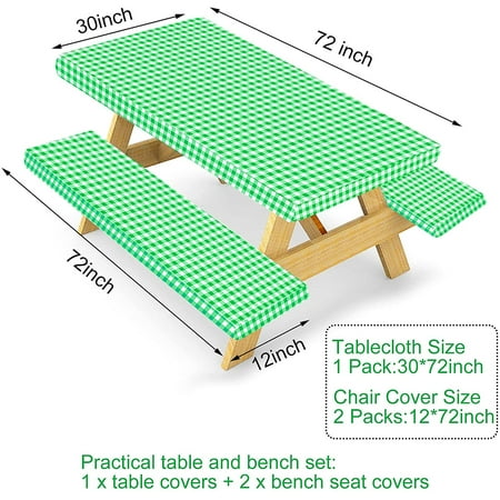 Picnic Table And Bench Cover 3 Piece Set Fitted Tablecloth Seat Covers Waterproof Oil Proof Checd With Flannel Backing Elastic Edge For Indoor Outdoor Patio Lawn Camping Canada Picnic Table And Bench Cover 3 Piece, What Size Bench For 72 Inch Table