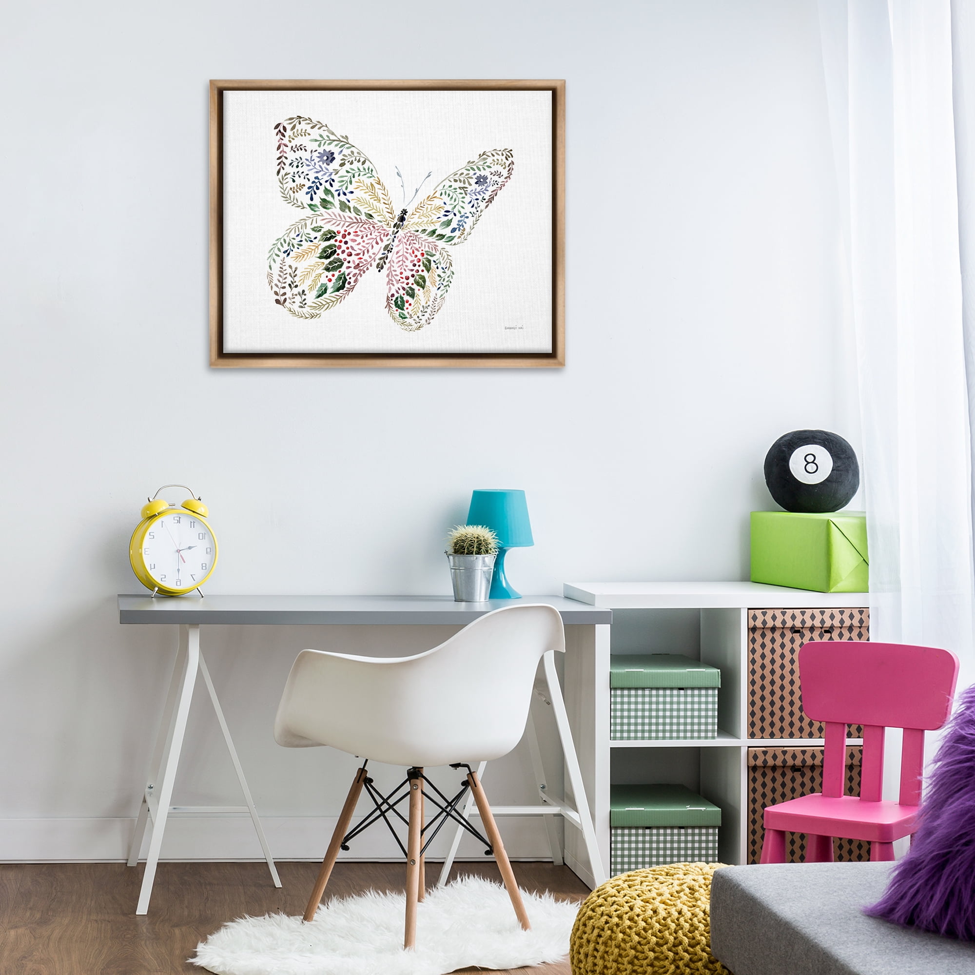 Stupell Industries Floral Nature Butterfly Animals Painting Brown Floater Framed Canvas Art Print Wall Art, 31 x 25