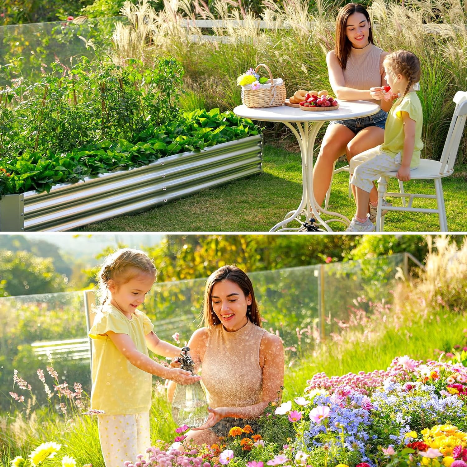 BN-LINK 4×2×1 ft Raised Garden Bed Kit, Rectangular Galvanized Metal Planter Garden Boxes Outdoor, Large Garden Beds for Vegetables Flowers, Easy DIY and Cleaning