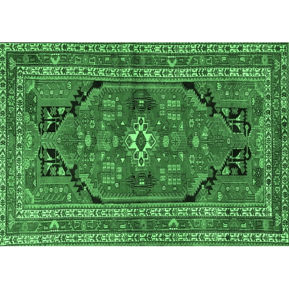 Ahgly Company Indoor Rectangle Persian Emerald Green Traditional Area Rugs, 2' x 4'