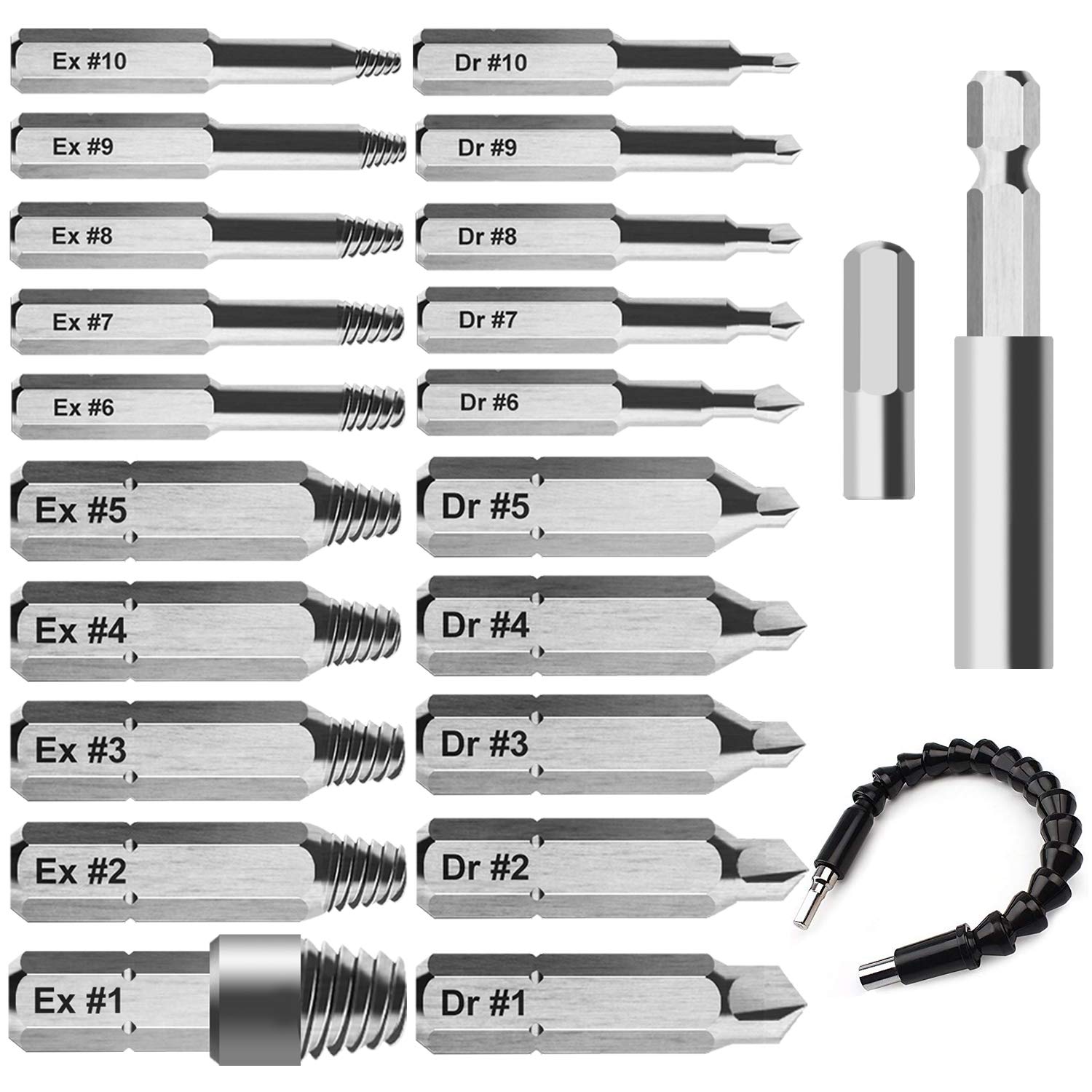 23 Pcs Damaged Screw Extractor Set for Broken Screw or Bolt Broken Bolt