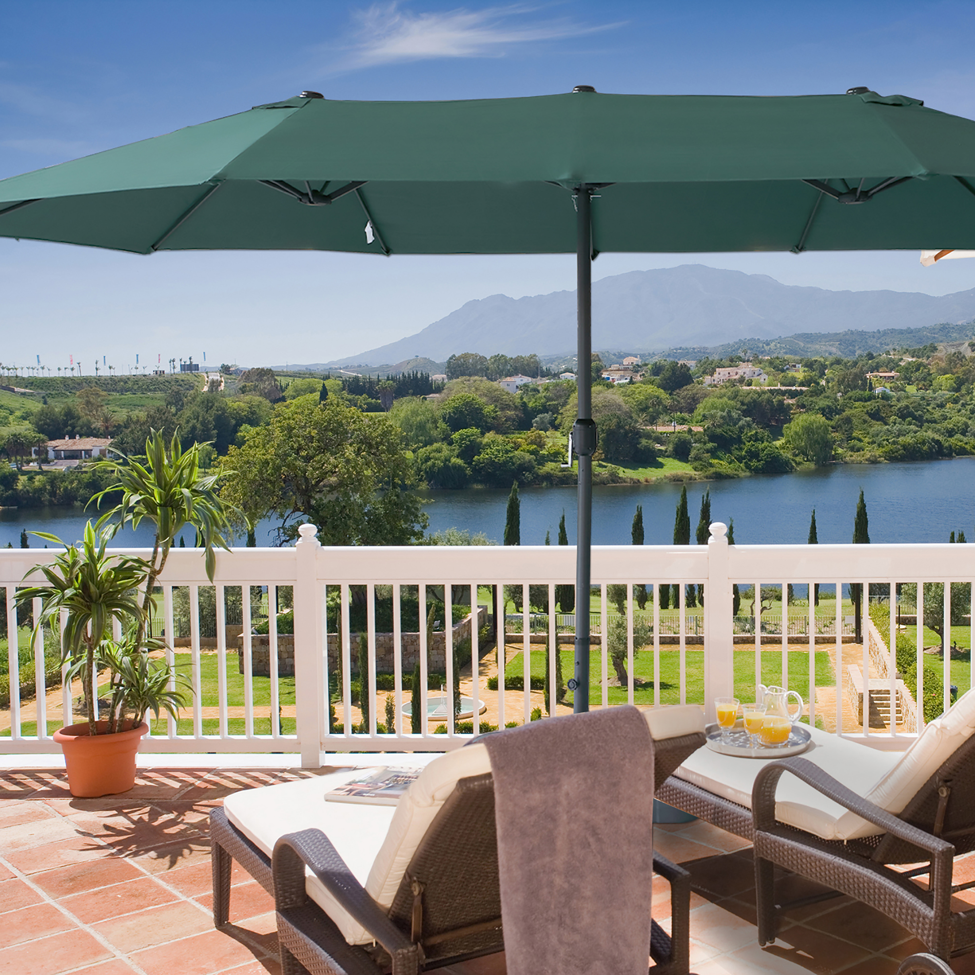 Jaxpety 15ft Outdoor Market Umbrella Double Sided Twin Patio Umbrella With Crank Green Walmart Com Walmart Com