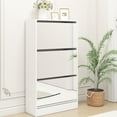 thumbnail image 2 of Mirrored Shoe Cabinet, 23.62" W Narrow Shoe Storage Cabinet with 3 Flip Drawers for 18 Pairs, 3 Tier White Shoe Organizer Shoe Rack for Home and Apartment, 2 of 8