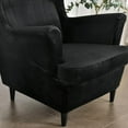 thumbnail image 3 of NAMZI 2 Sets Velvet Stretch Wingback Chair Sofa Slipcover Solid Color Plush Sofa Cover Furniture Protector Couch Soft with Elastic Bottom, Black, 3 of 5