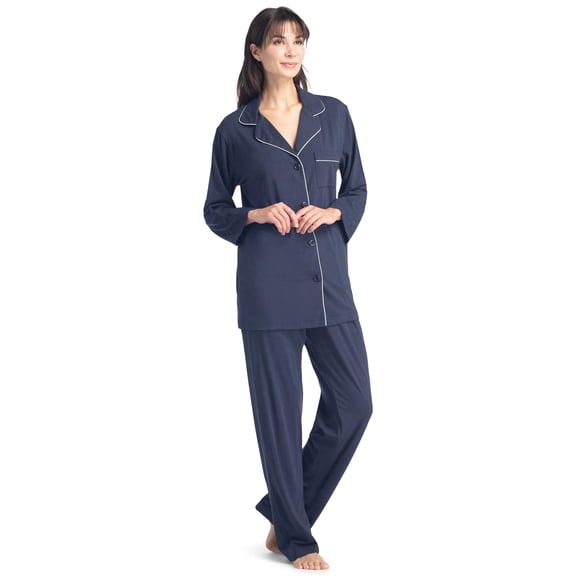 Fishers Finery Women's EcoFabric Full Length Pajama Set; Plus - NEW FABRIC (Navy, XXL)