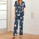 thumbnail image 2 of Sexy Pijama Conjunto para las Mujeres Impreso Bolsillo Pantalones de Manga Corta, Traje Suelto Casual para el Hogar Y el Salón, 2 of 9
