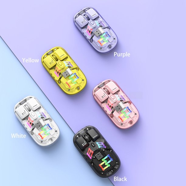 Ratones transparentes de modo dual inalámbrico, bt5.0 2.4g Continció de un botón, Ratón recargable de 400 mAh Tipo C, Luces de Agua de Movimento de Tres Niveles Rgb Luces