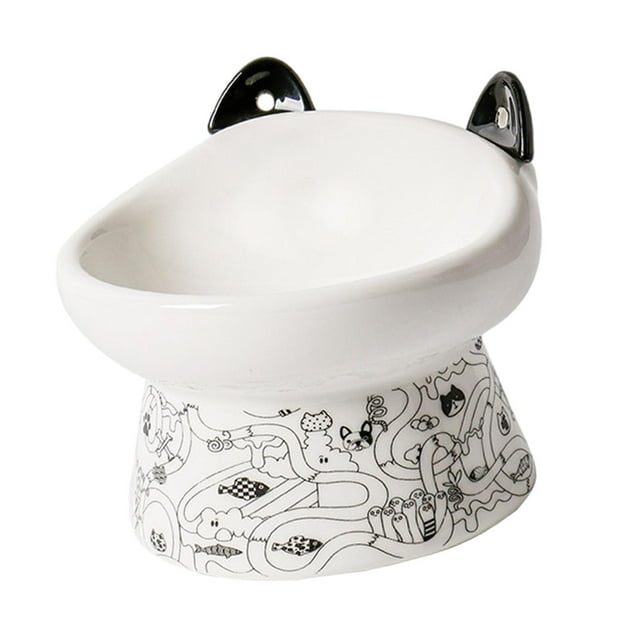 Cuenco de cerámica para gatos, contenedor de comida, comedero inclinado para mascotas, cuenco de alimentación para mascotas, cuenco de agua negro