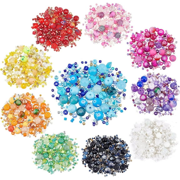 10 Color Glass Beads Rainbow Color Handcrafted Spacer Loose Beads Assorted Crystal Beads Gemstones for DIY Charms Bracelet Jewelry MakingHalloween Ornament 227.5G