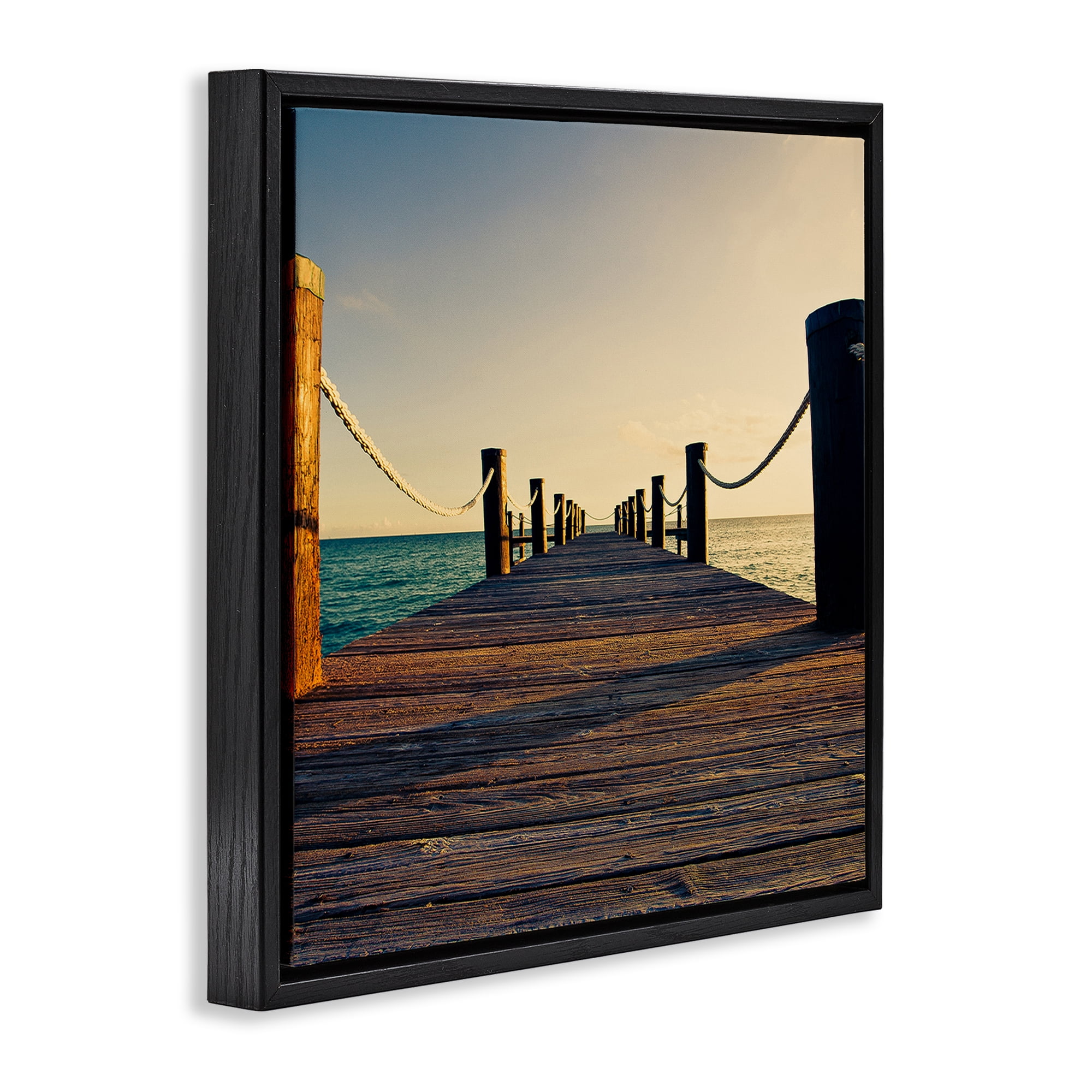 Stupell Industries Coastal Beach Dock Nautical & Beach Photography Black Floater Framed Canvas Art Print Wall Art, 25 x 25