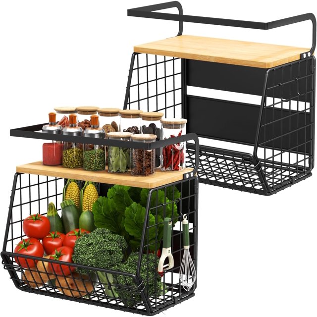 Estante magnético con tapa de madera, adecuado para refrigerador, encimera de cocina, microondas, estante de especias, almacenamiento de verduras y frutas, estante de almacenamiento de gran capacidad
