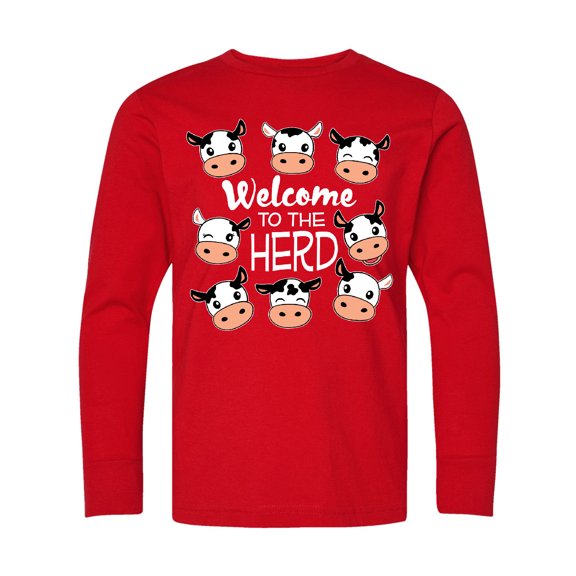 Inktastic Welcome to the Herd with Cute Black and White Holstein Cows Long Sleeve Youth T-Shirt